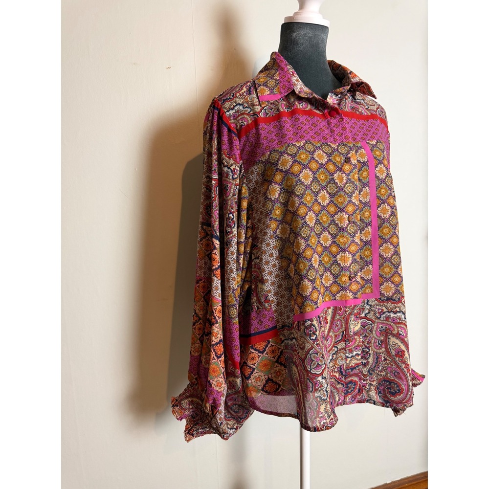Ee:some Paisley Patch work Blouse Smocked Ruffle boho whimsical fairy top euro M